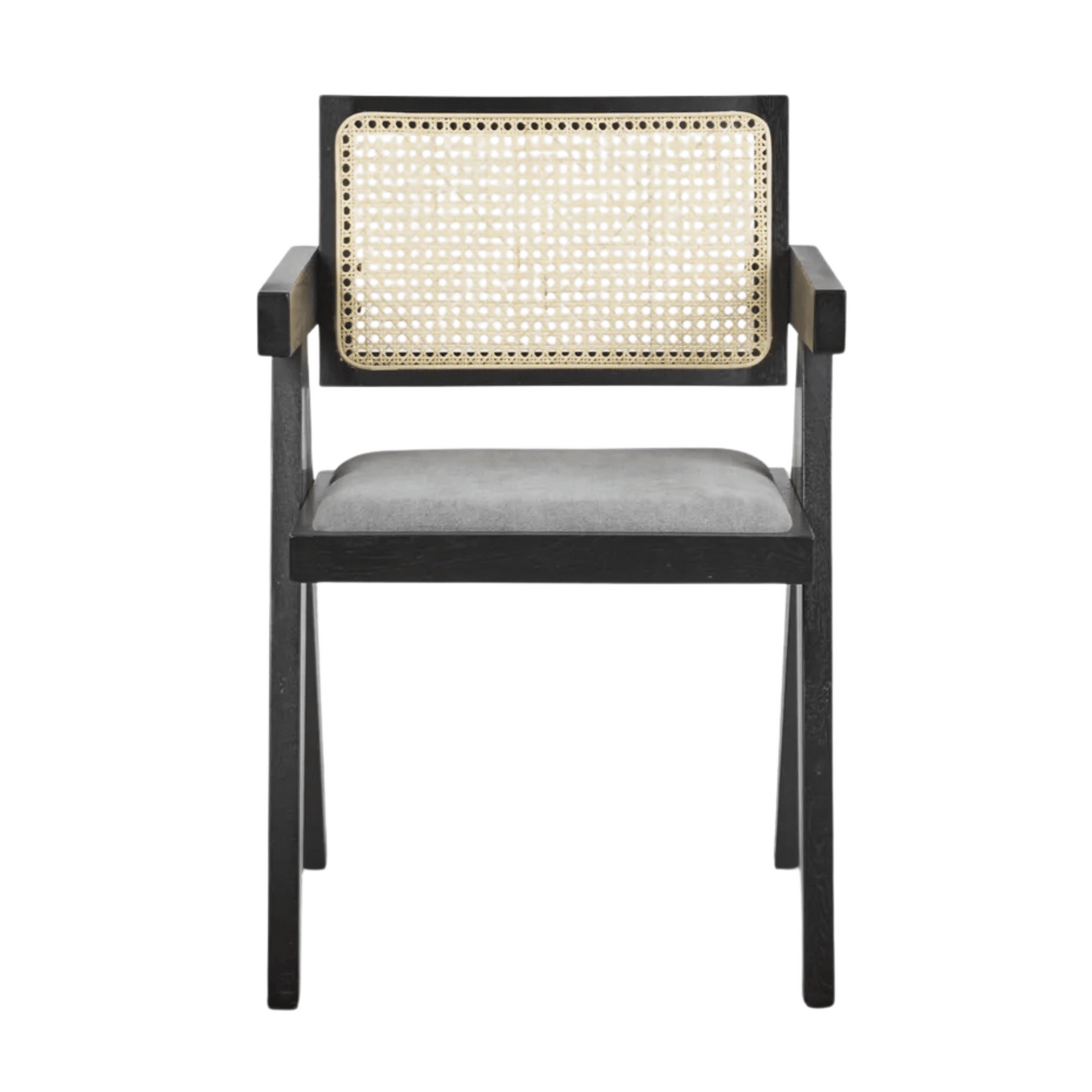 minyama black armchair with grey linen cushion