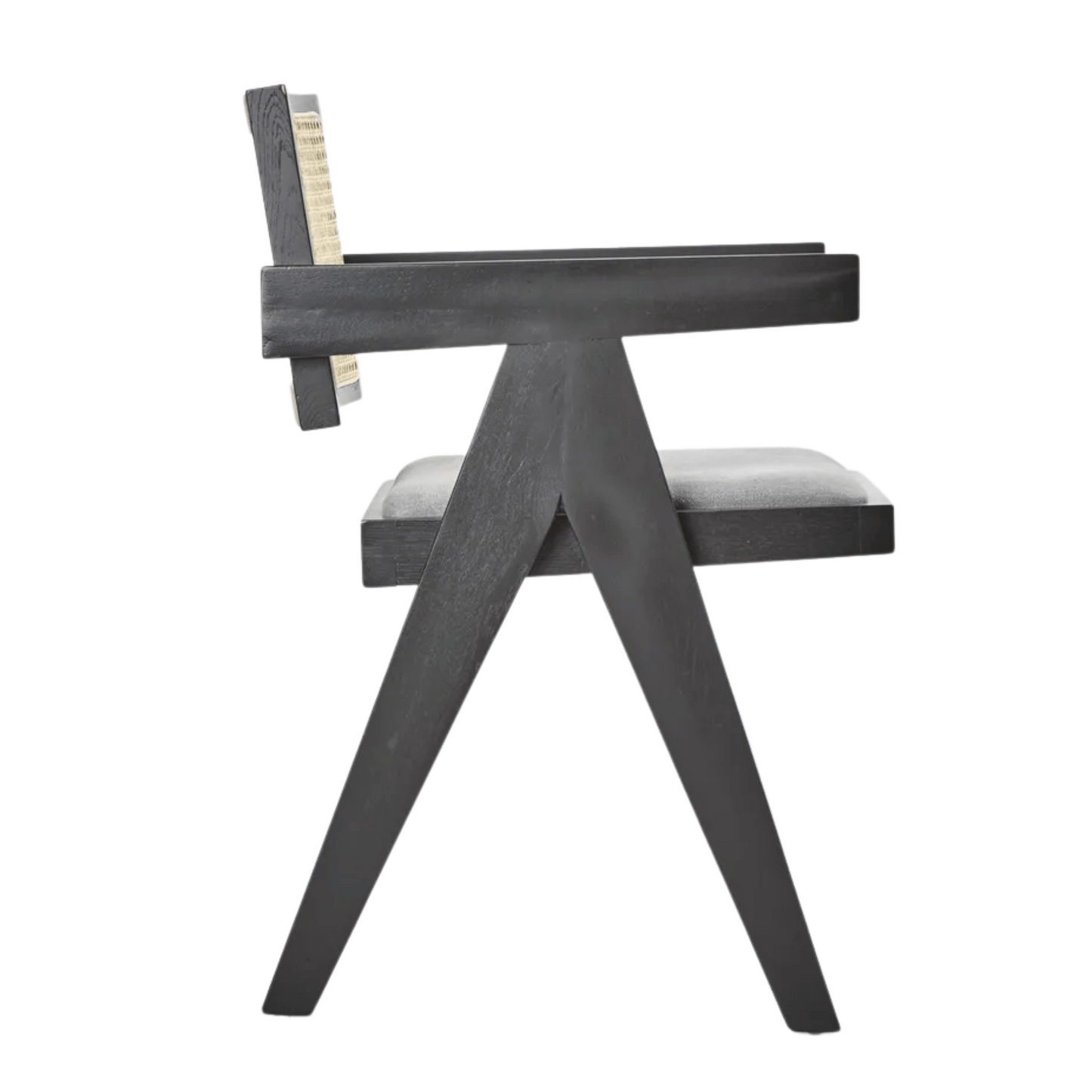 minyama black armchair with grey linen cushion