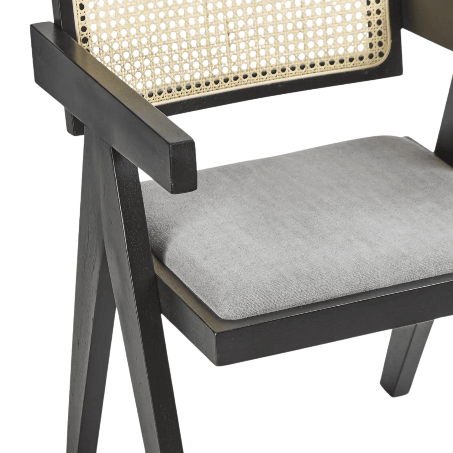 minyama black armchair with grey linen cushion