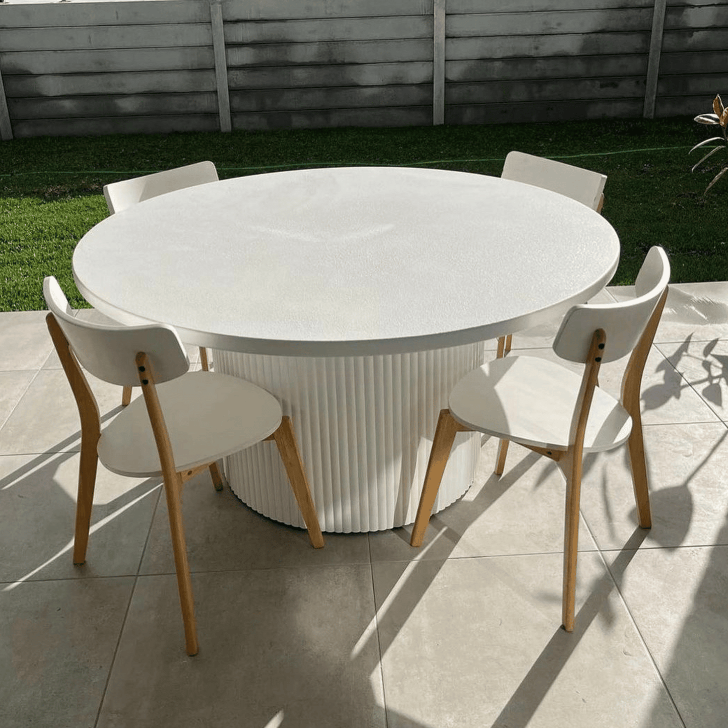 white microcement round table