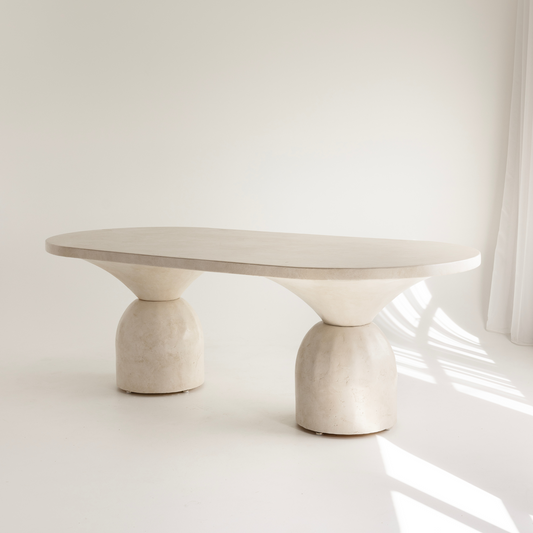 lotus dining table in sand stonewash