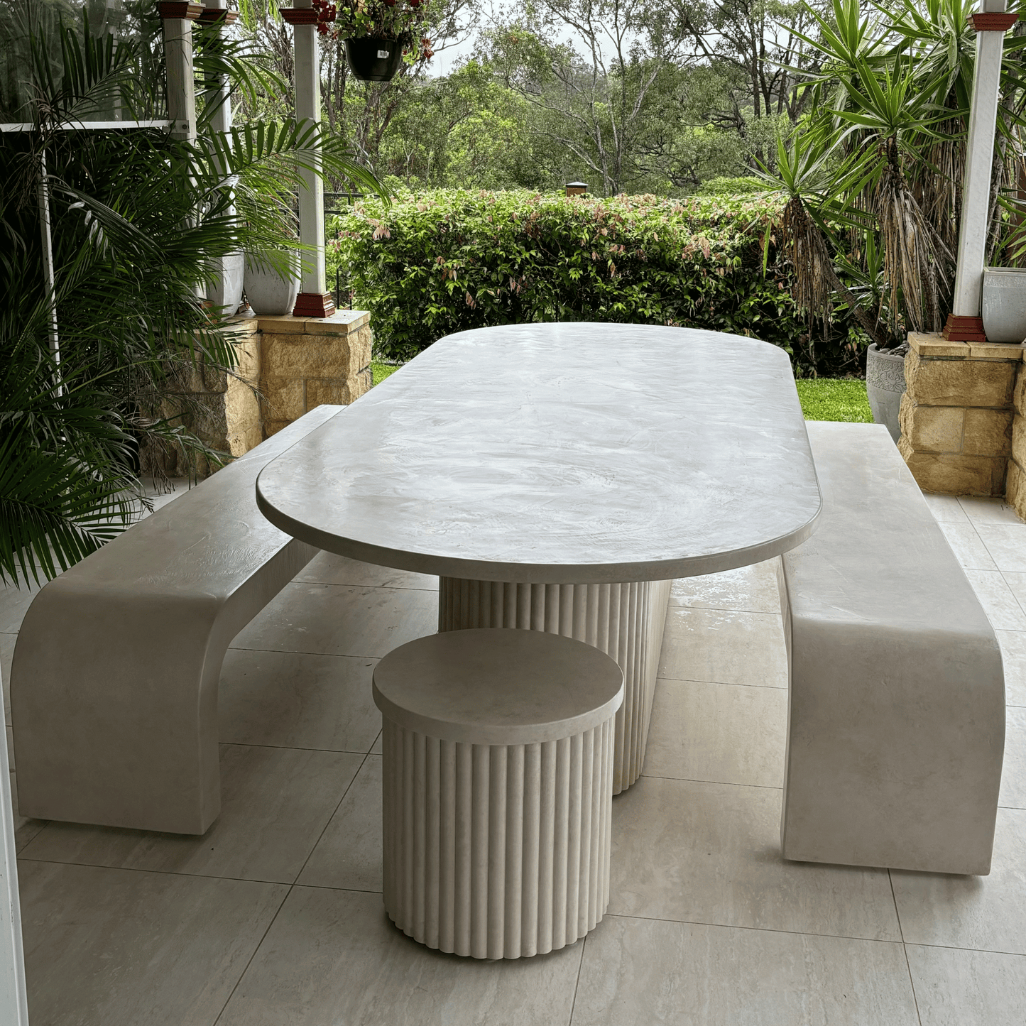 sand stonewash outdoor dining