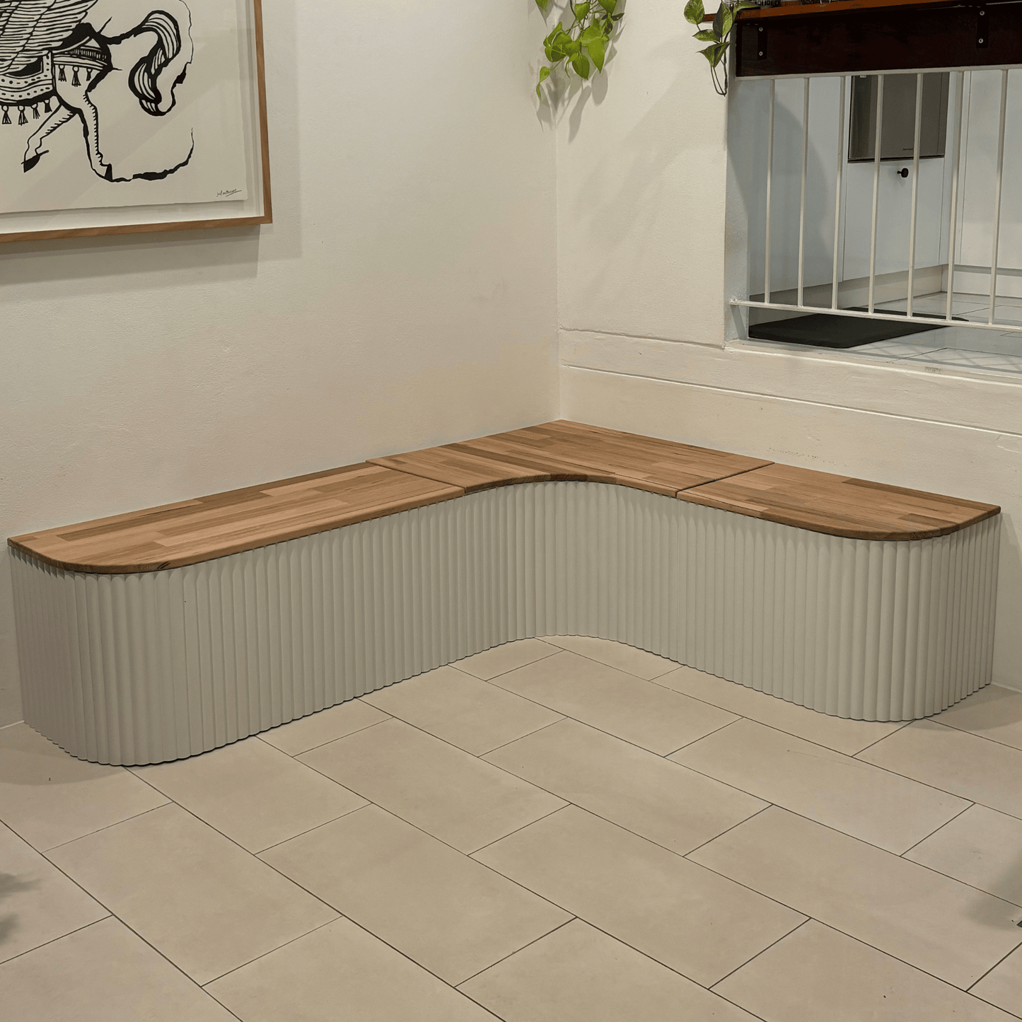tasmanian oak and white fluted bench seat