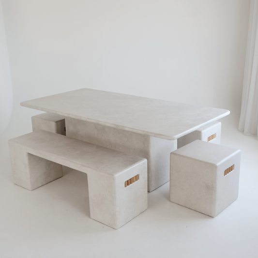 Bloc dining set in Bone stonewash