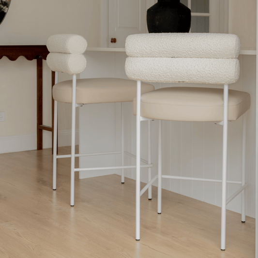 Eden bar stool with boucle backrest