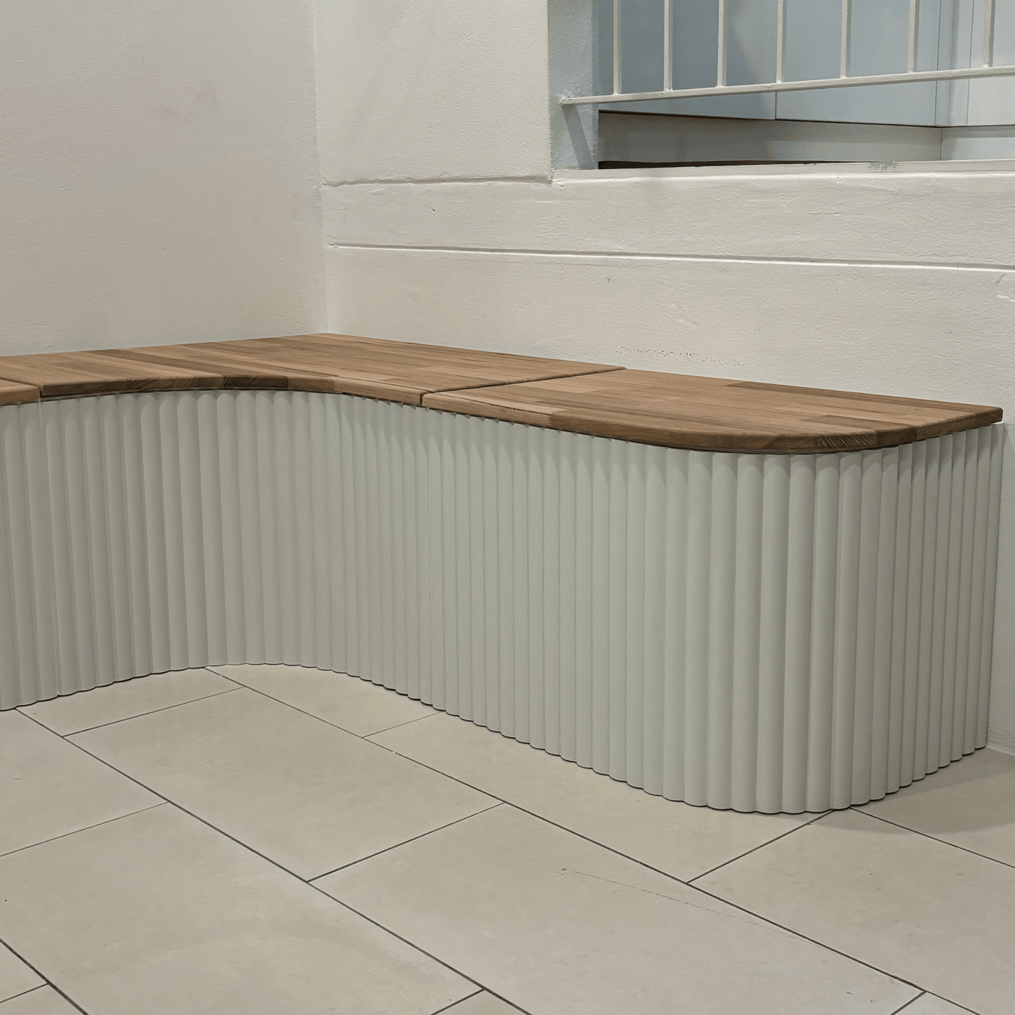 tasmanian oak and white fluted bench seat