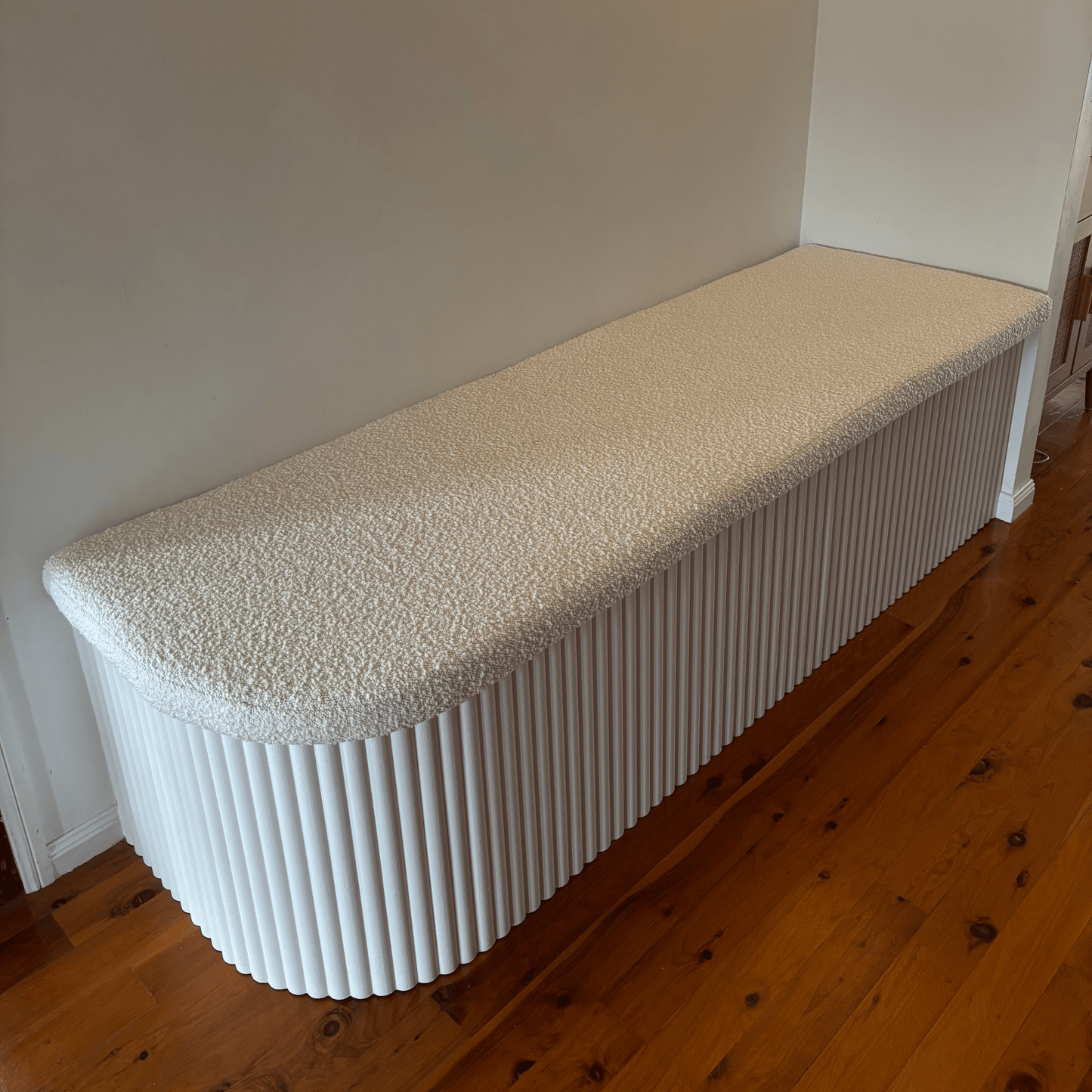 white matt fluted bench seating with cushion