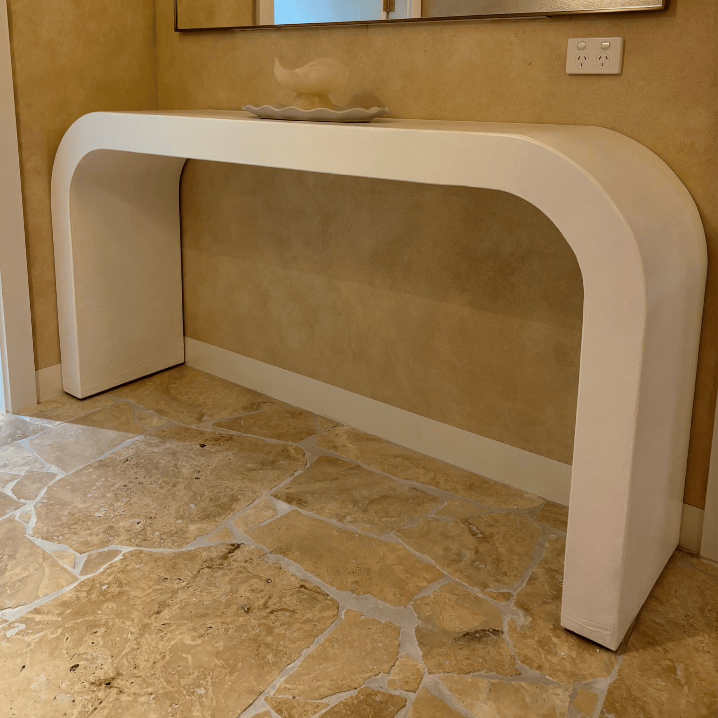 arched console table white microcement