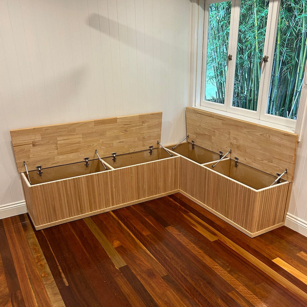 bench seating with open storage lids