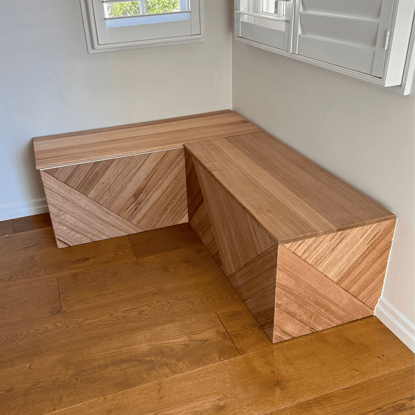 bench seating with parquetry design