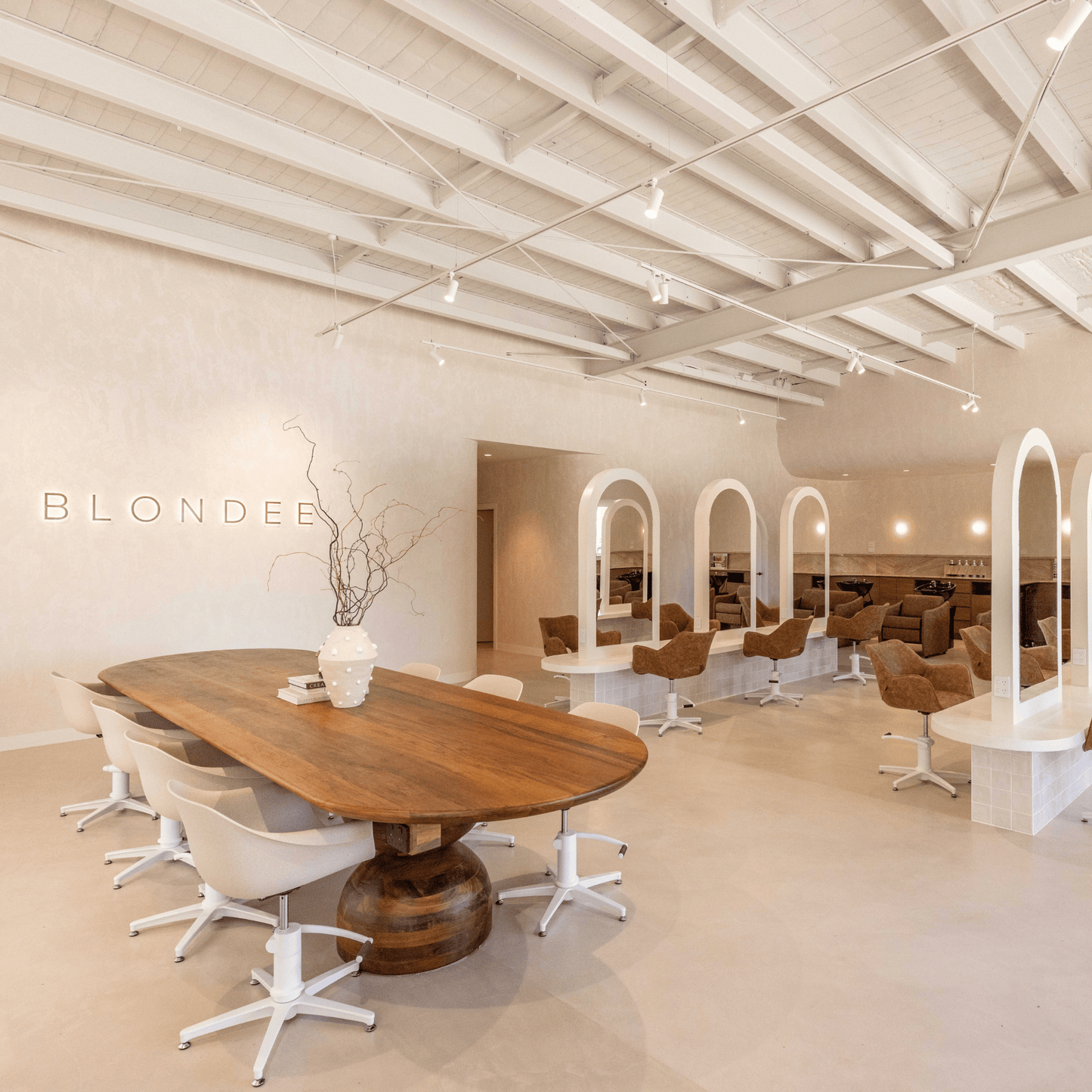 Salon interior with Tasmanian Oak feature table
