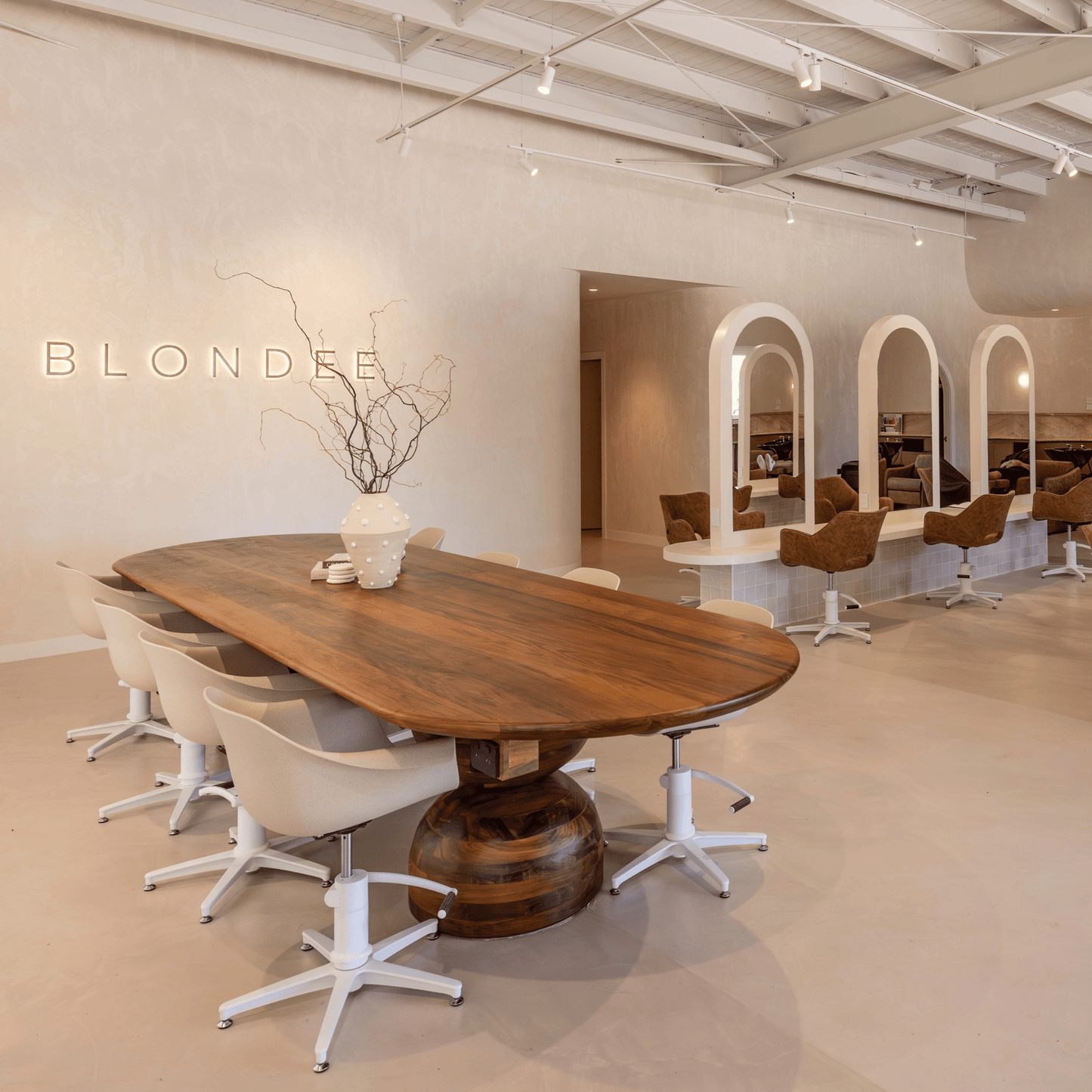Salon interior with Tasmanian Oak feature table