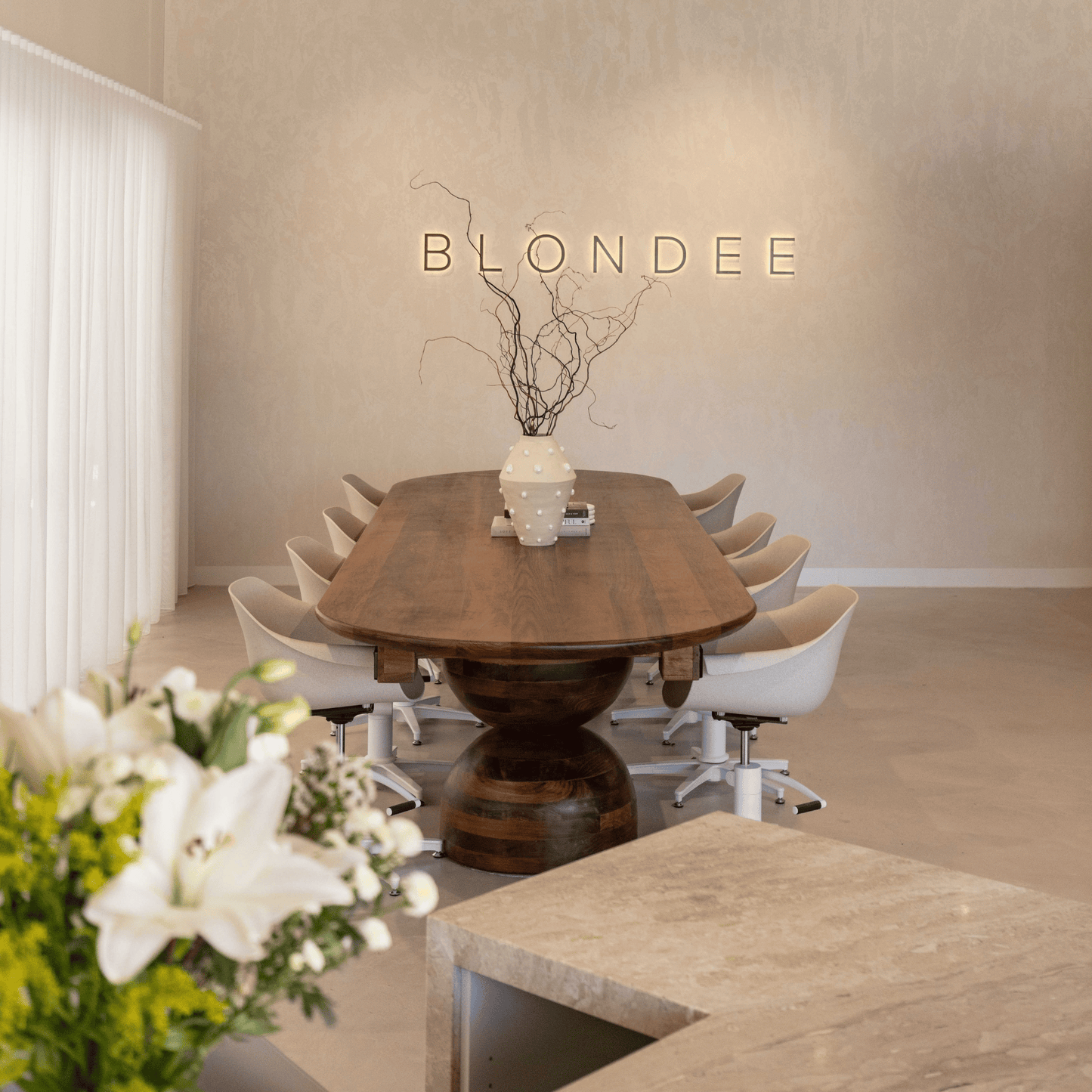 Salon interior with Tasmanian Oak feature table