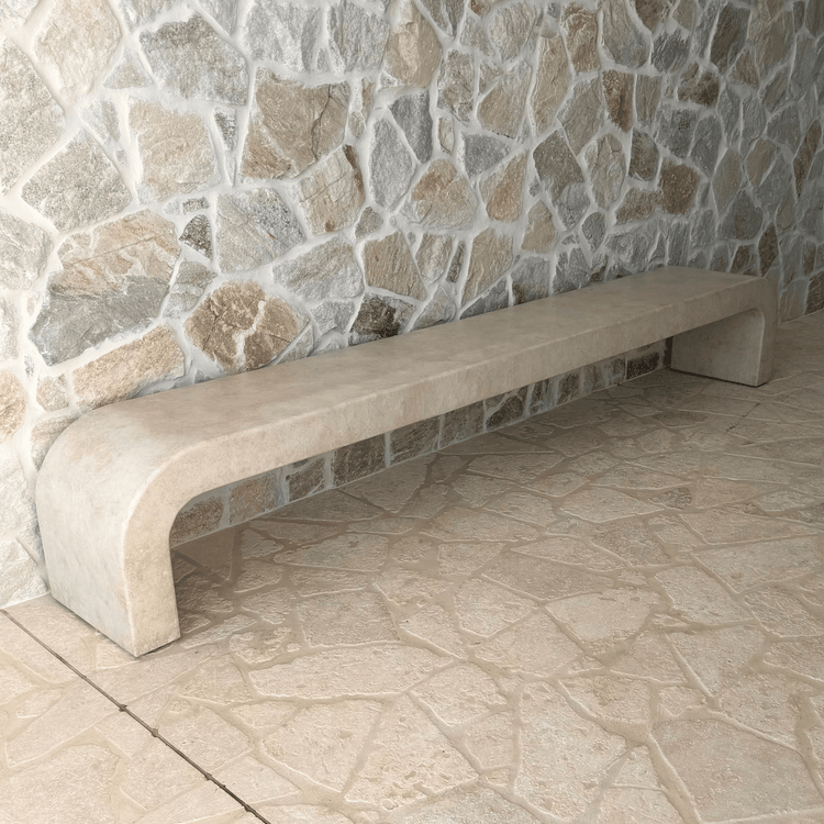 curved bench seat in sand stonewash