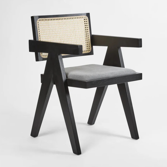 Minyama black armchair with rattan backrests
