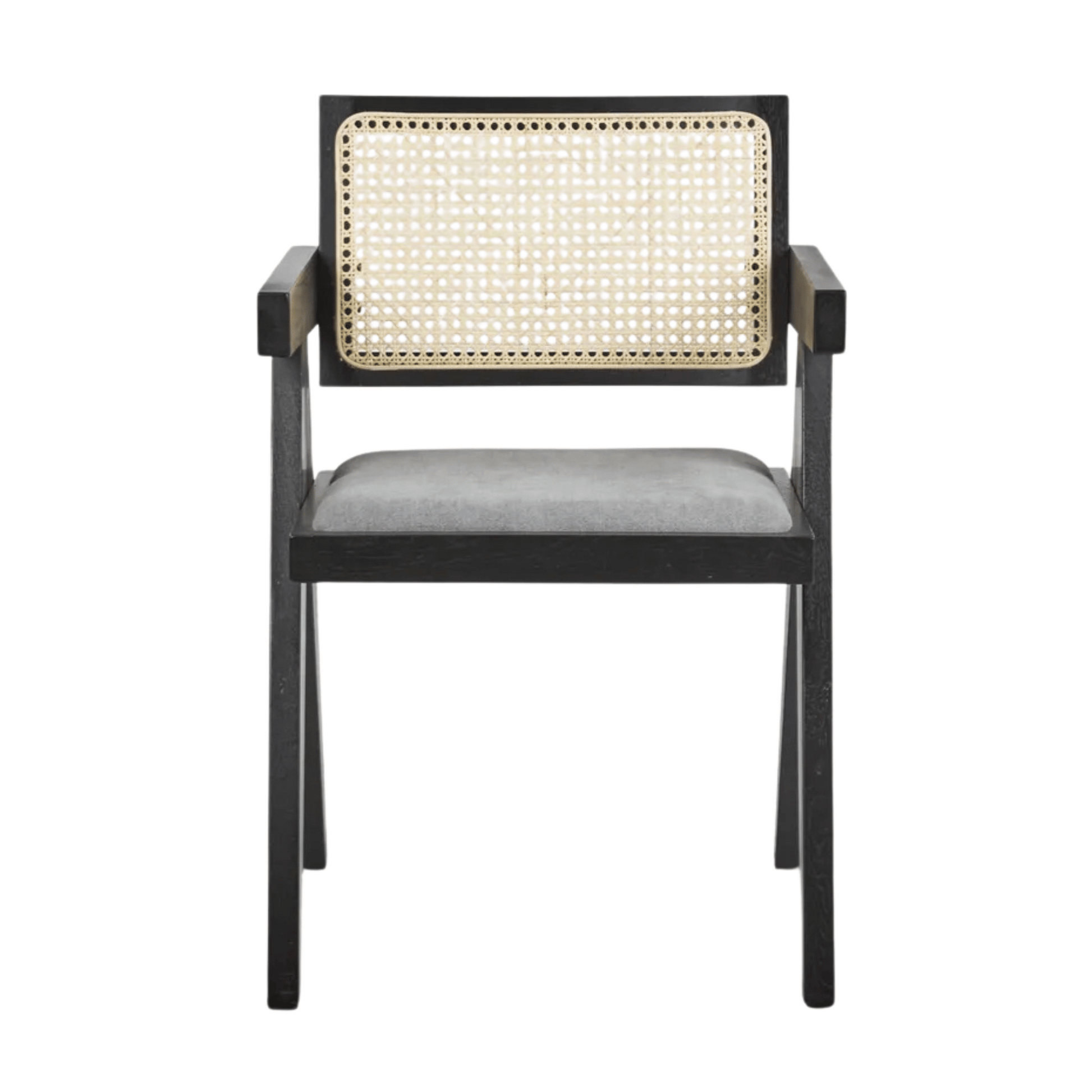 minyama black armchair with grey linen cushion