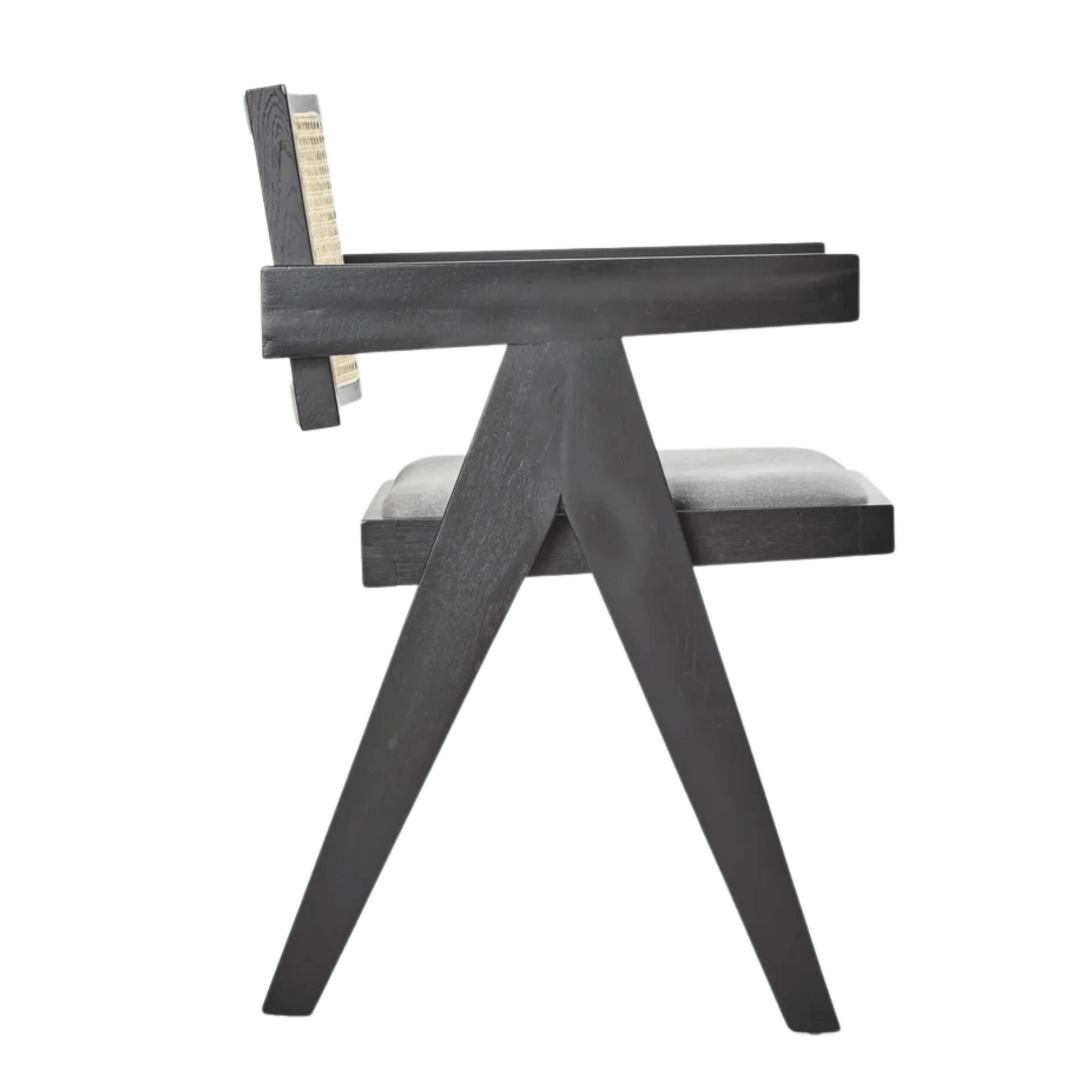 minyama black armchair with grey linen cushion