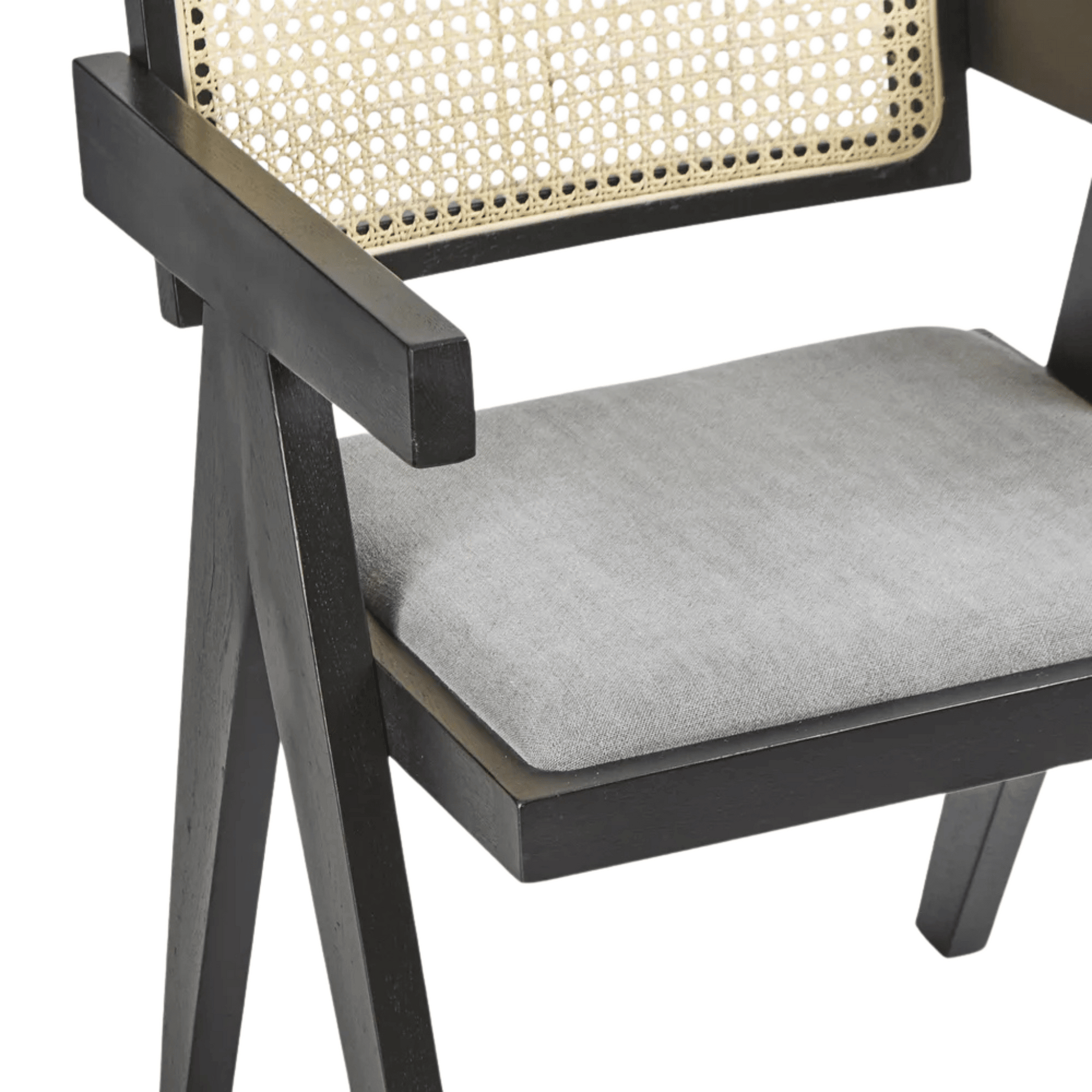minyama black armchair with grey linen cushion