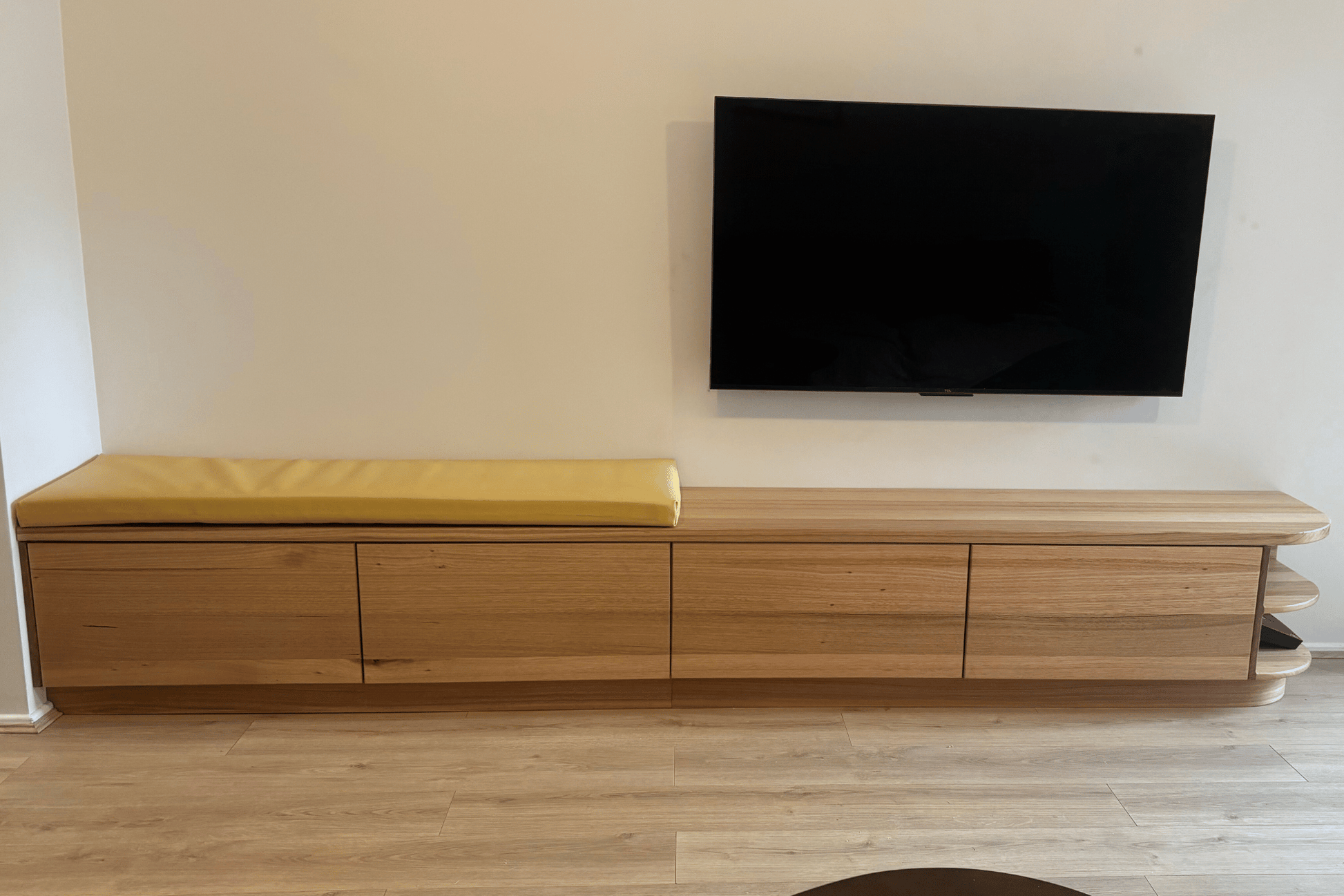 tasmanian oak bench seat and entertainment unit