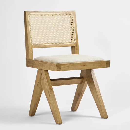 Minyama oak dining chair with rattan backrest