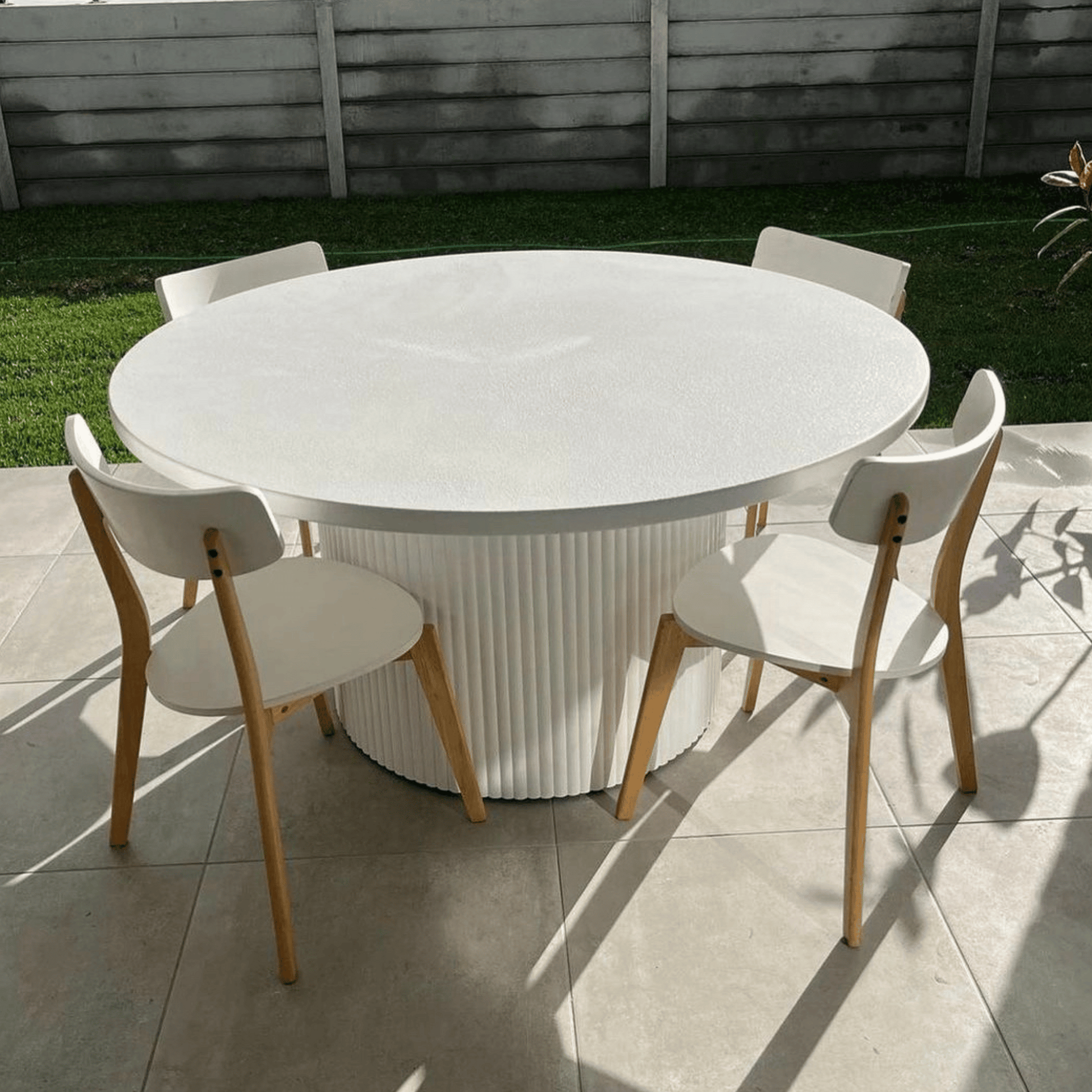 white microcement round table