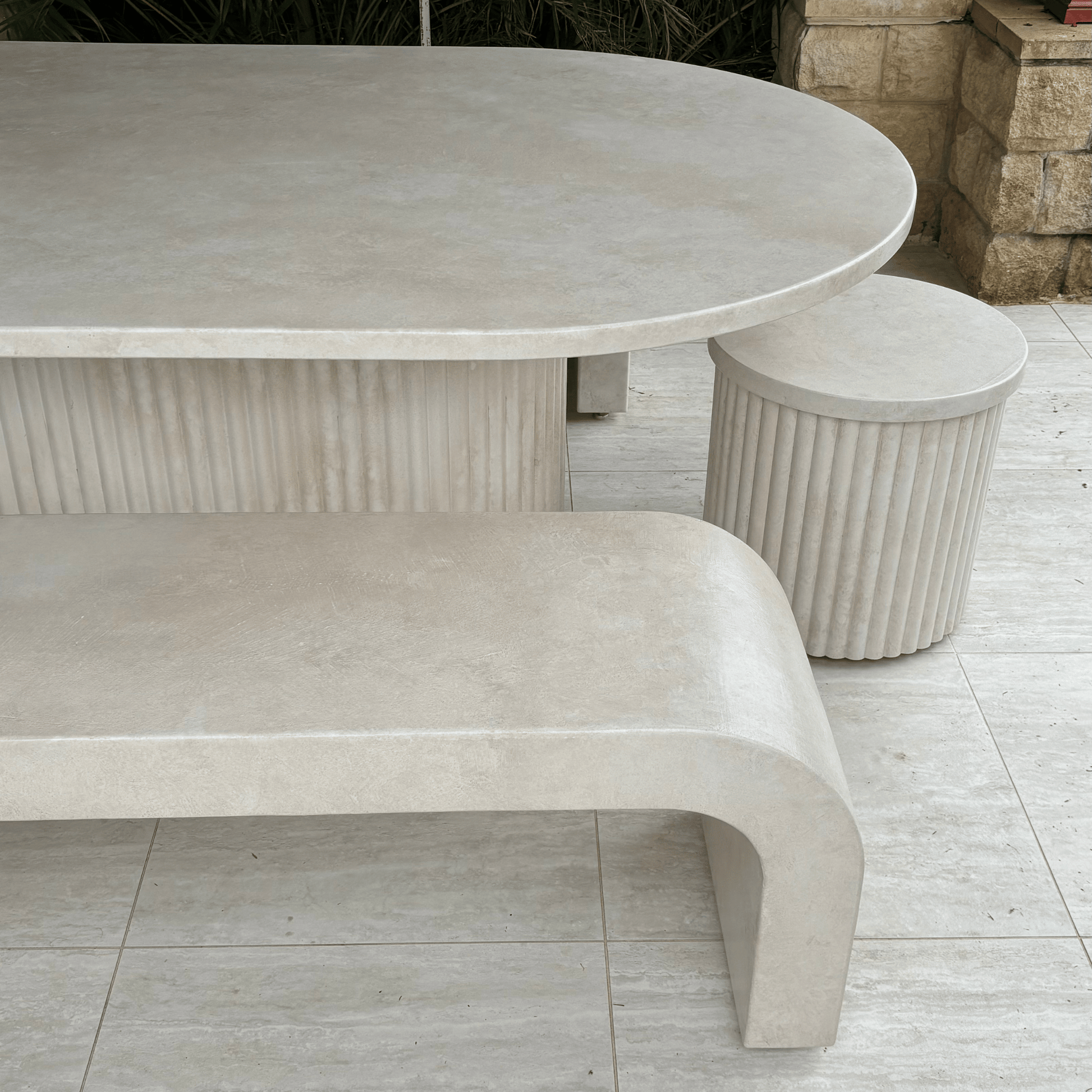 sand stonewash outdoor dining