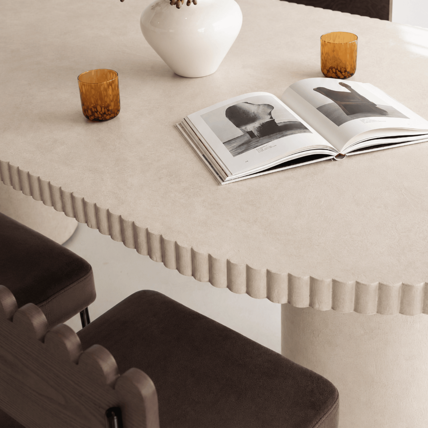 close up shot of Onyx Chocolate styled with Enzo table