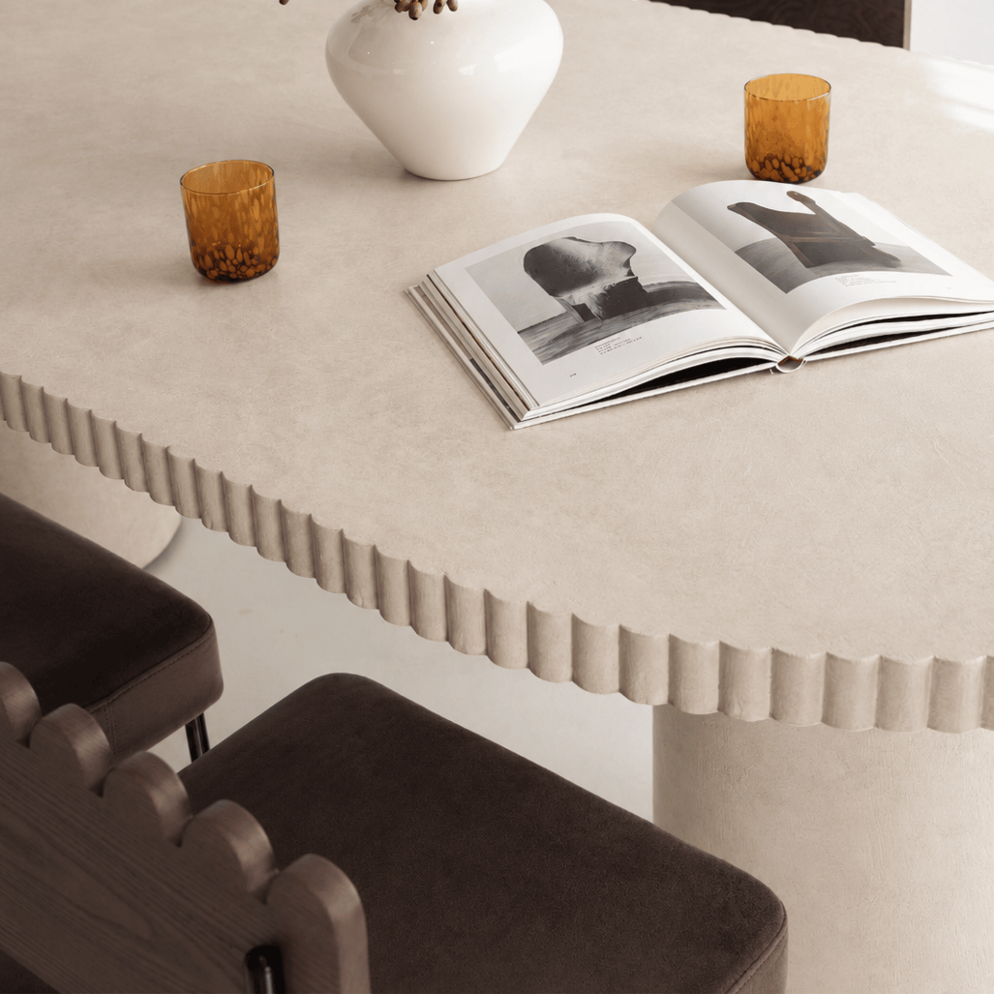close up shot of Onyx Chocolate styled with Enzo table