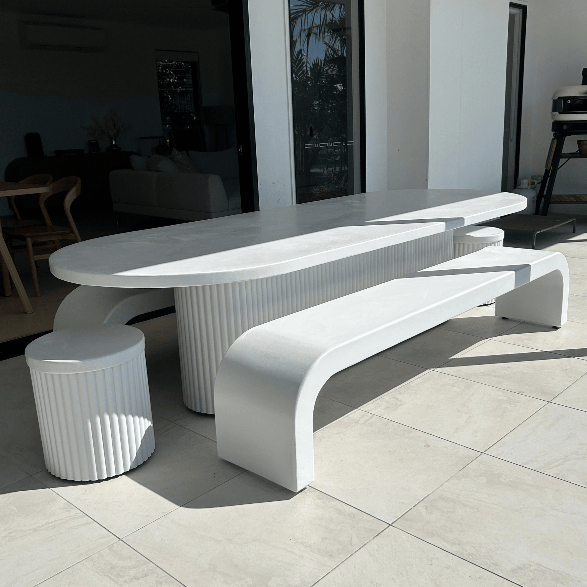 white microcement fluted centre console set