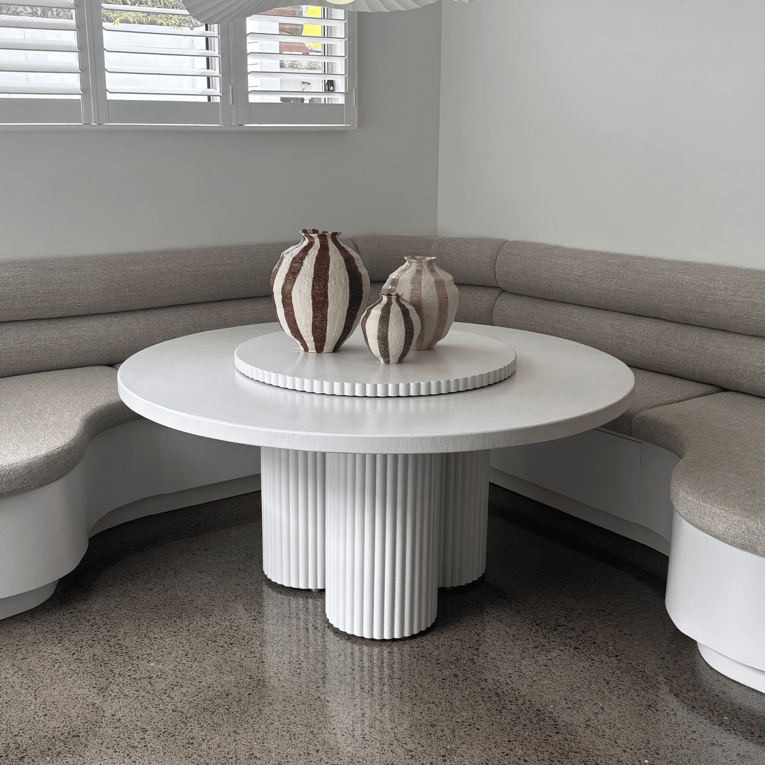 peregian dining table styled with pots