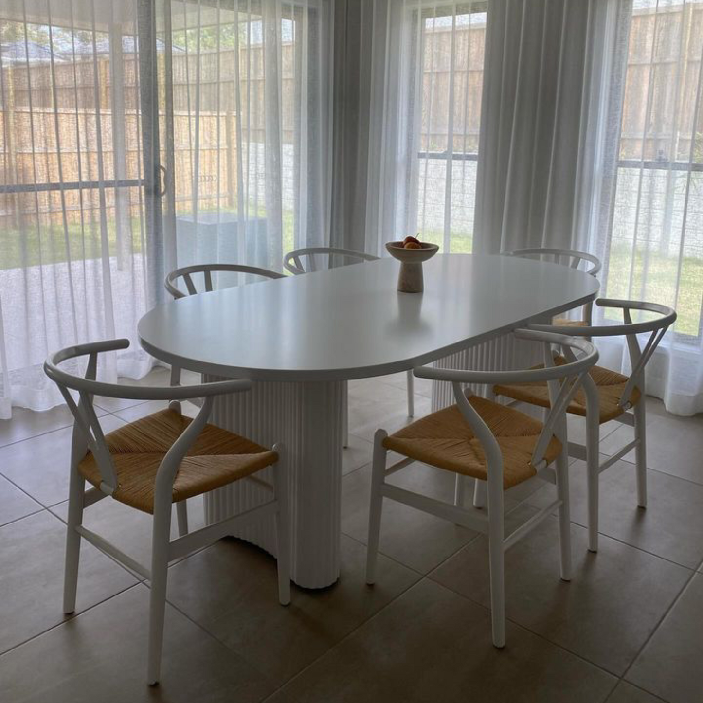white matt fluted jellybean dining table