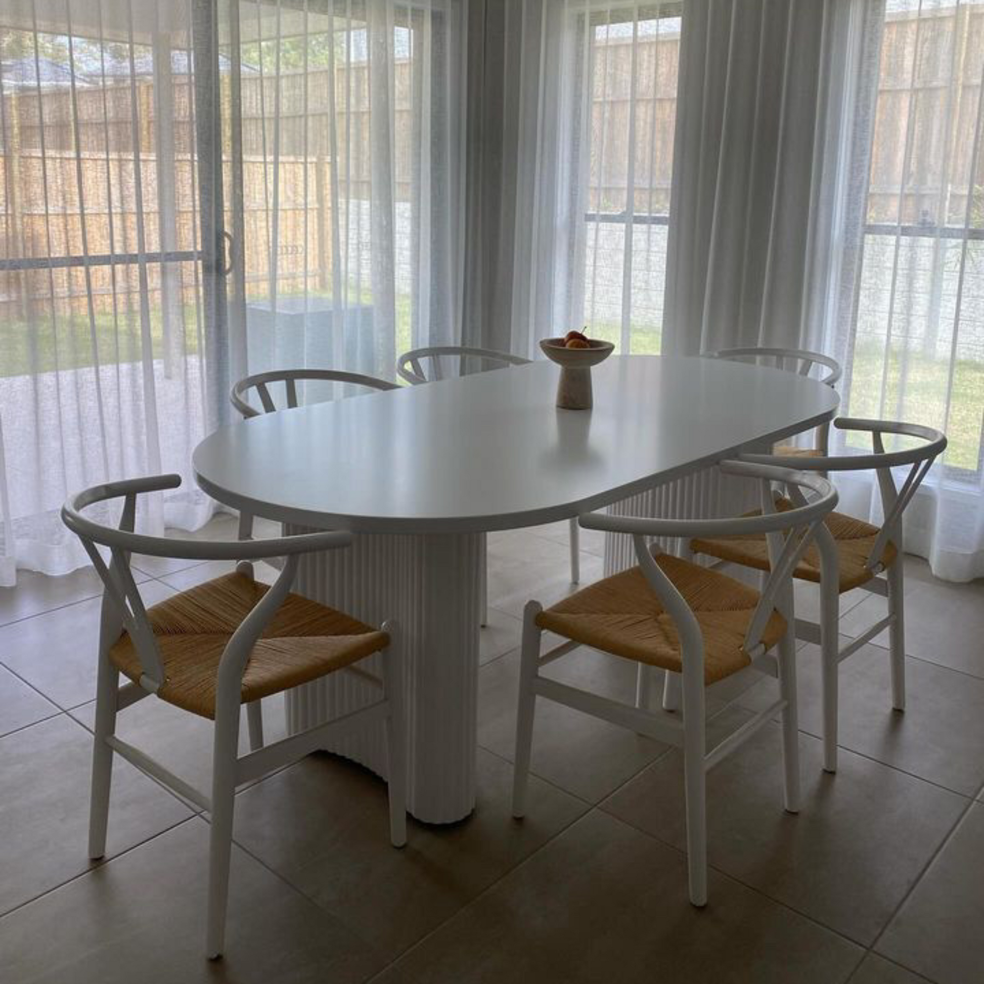 white matt fluted jellybean dining table
