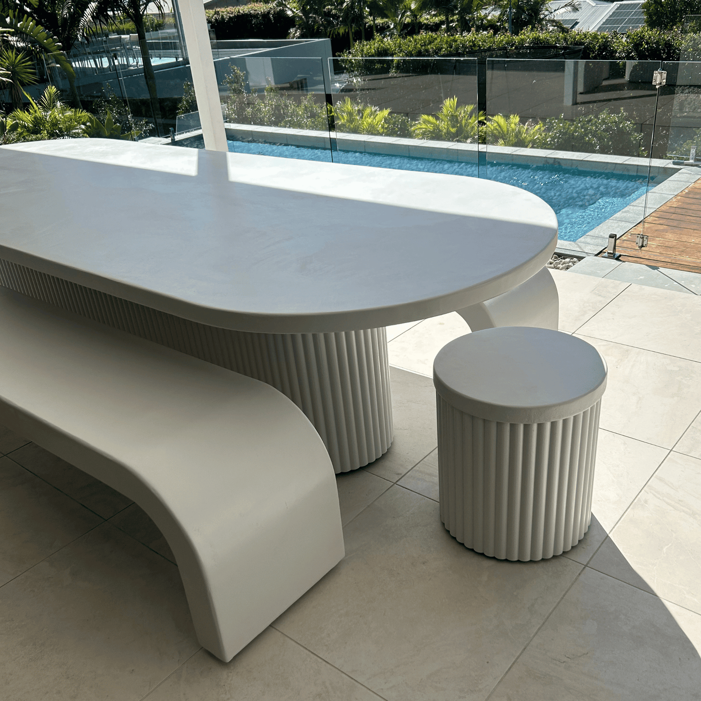 white microcement fluted centre console set