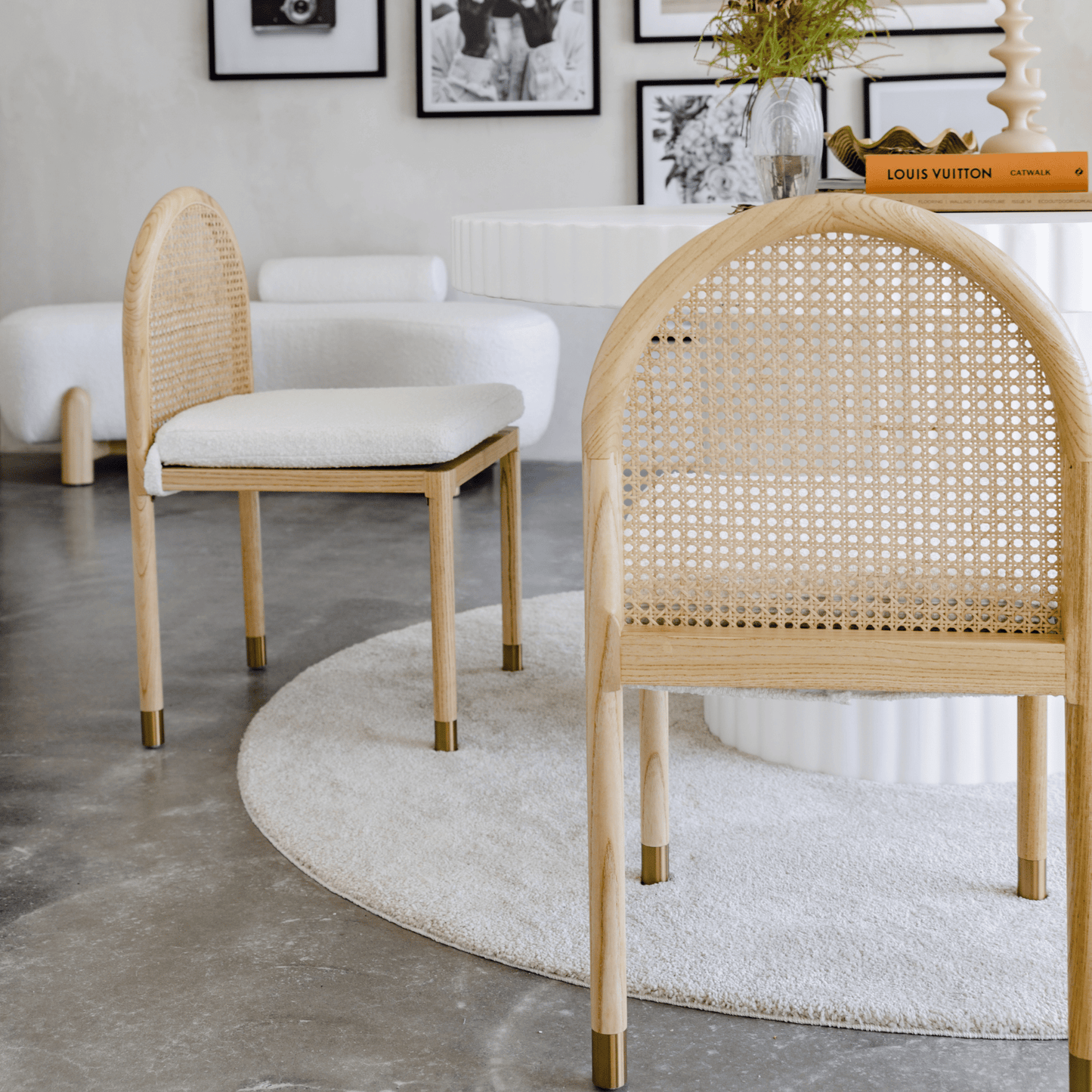 Macey natural dining chair styled with table