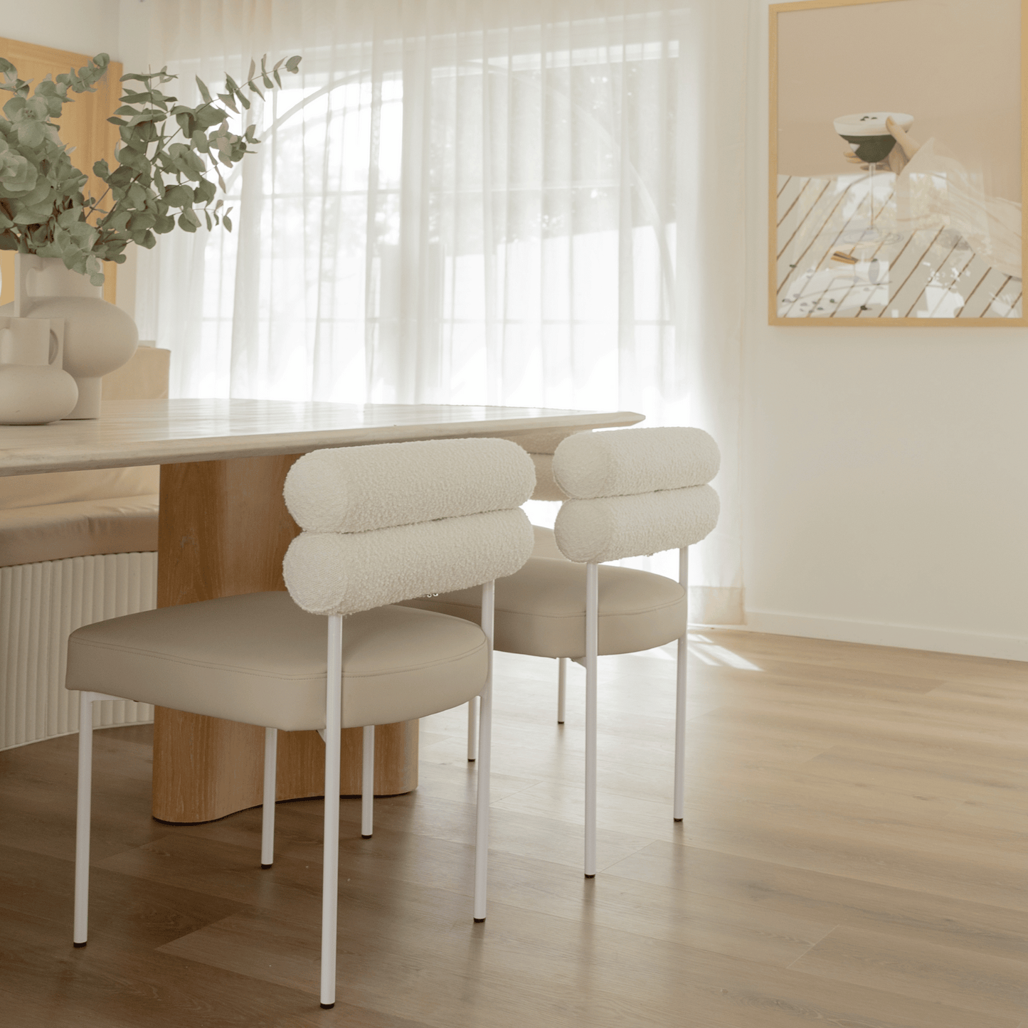 Eden white dining chair styled at table