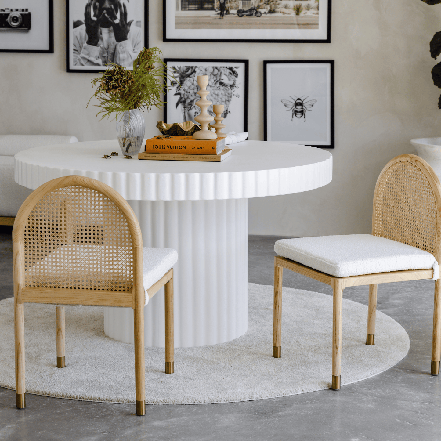 Macey natural dining chair styled with table