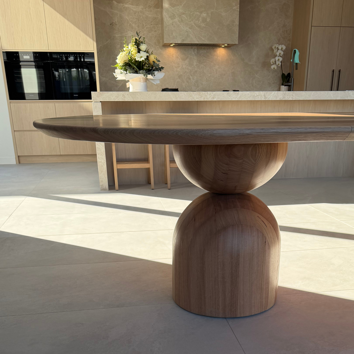 Detail shot of Sorrento Tasmanian Oak dining table leg base