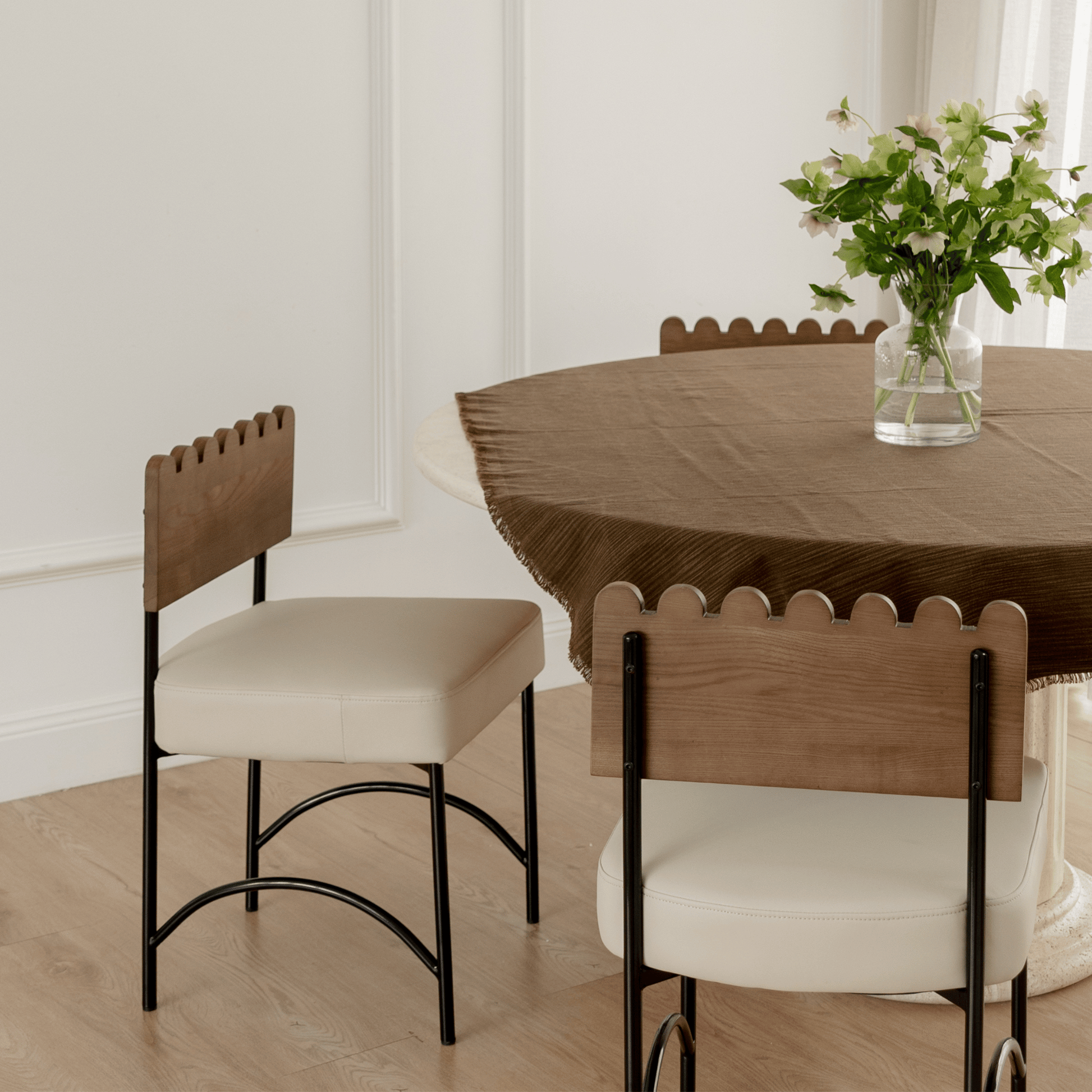 Onyx beige dining chair styled at table