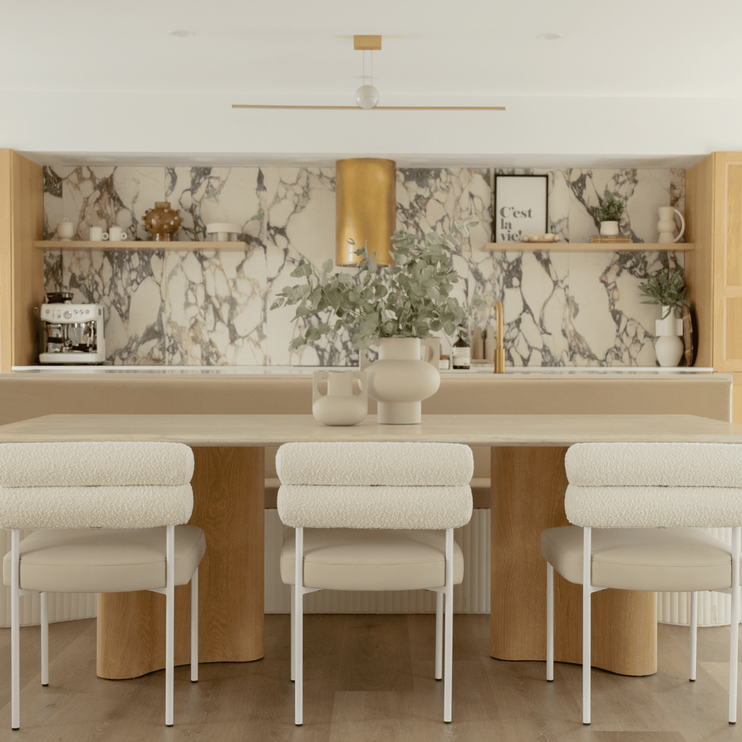 Eden white dining chair styled in kitchen