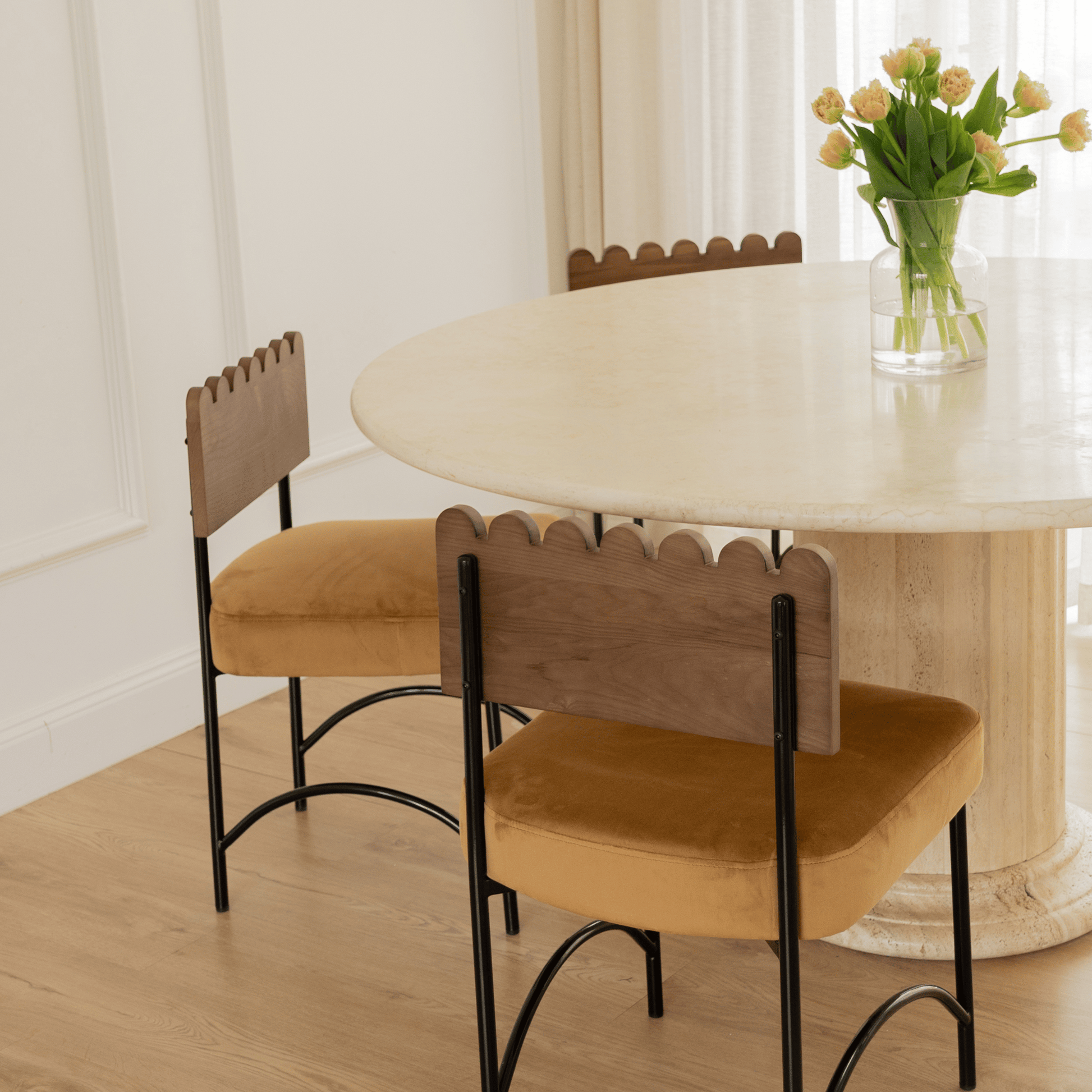 Onyx toffee dining chair styled with dining chair