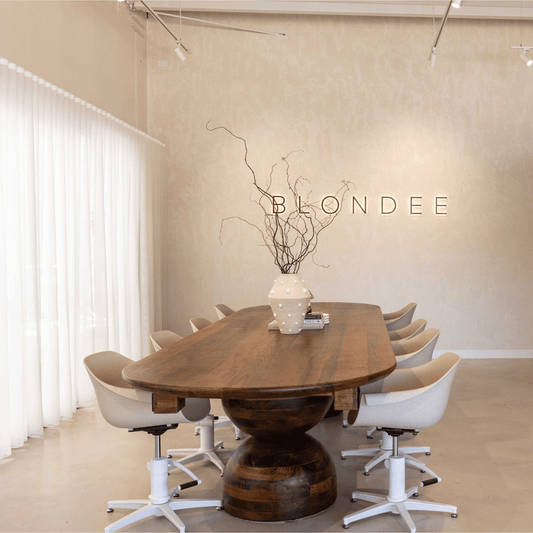 Salon interior with Tasmanian Oak feature table