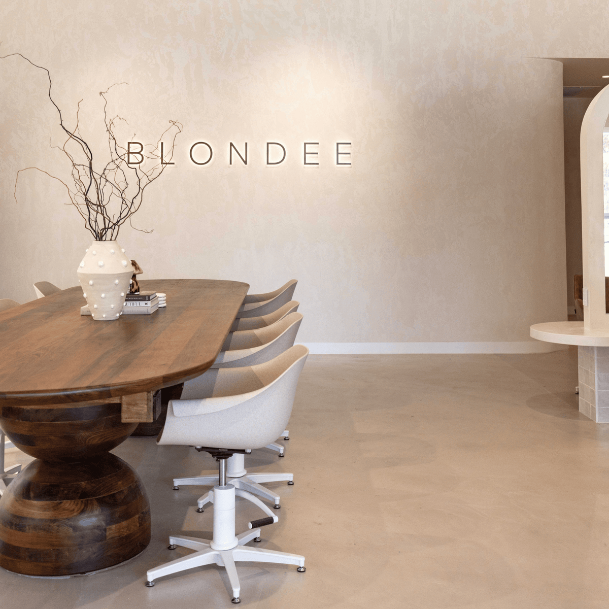 Salon interior with Tasmanian Oak feature table