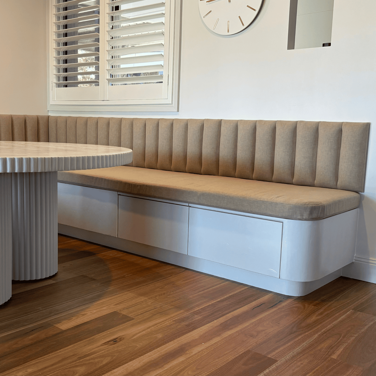 breakfast booth with built in drawers