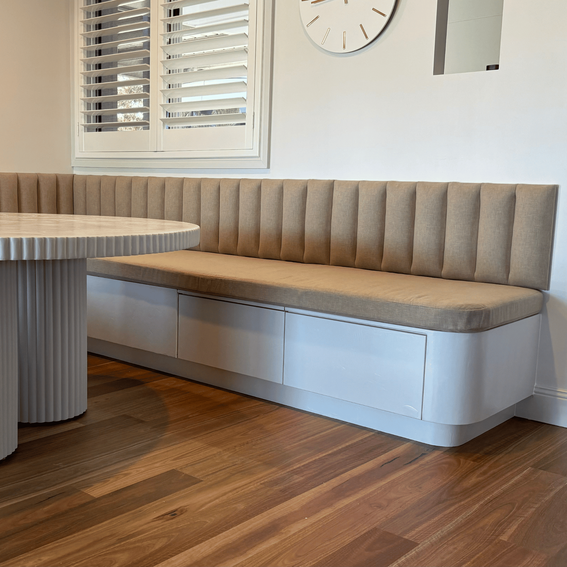 breakfast booth with built in drawers