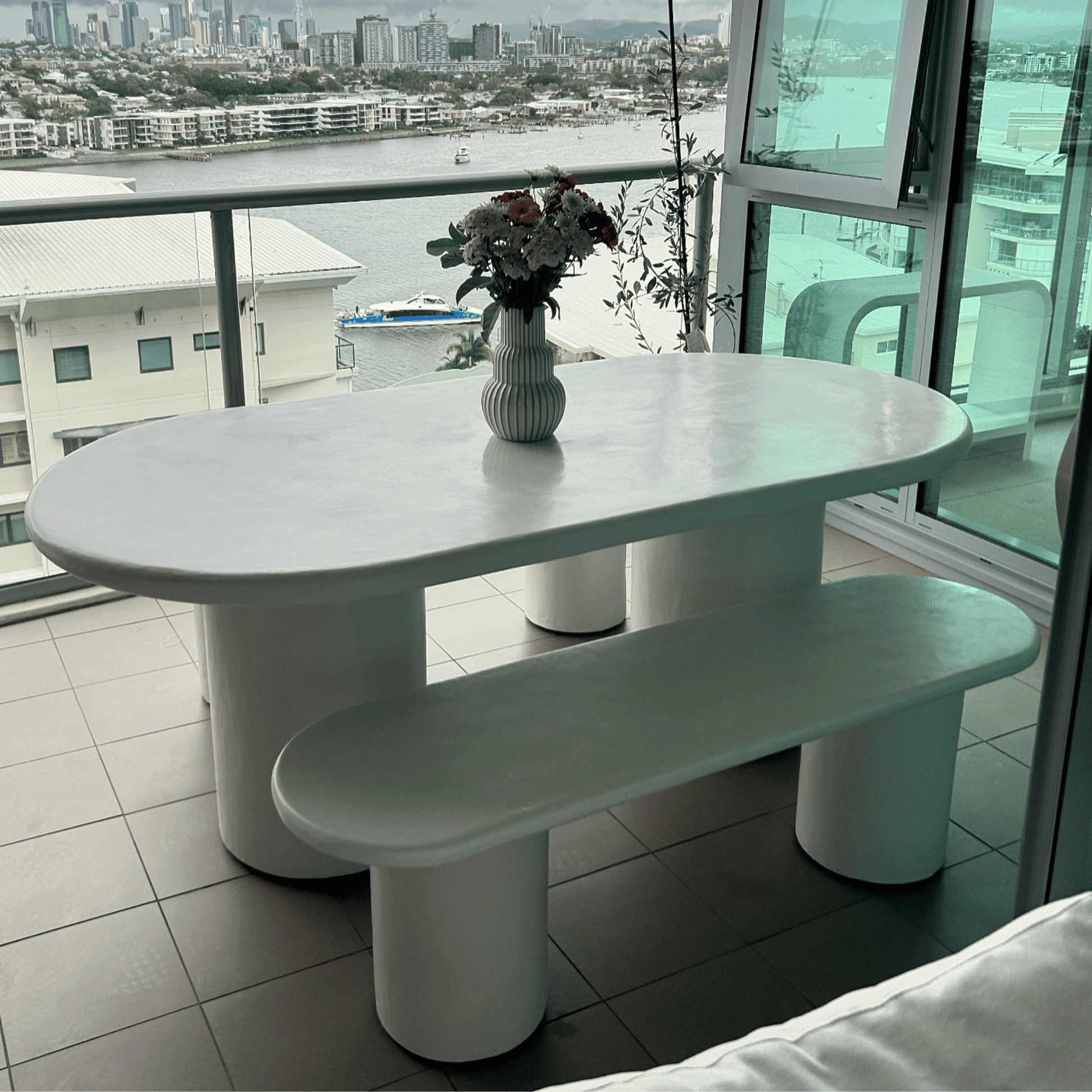 carrara white microcement dining table