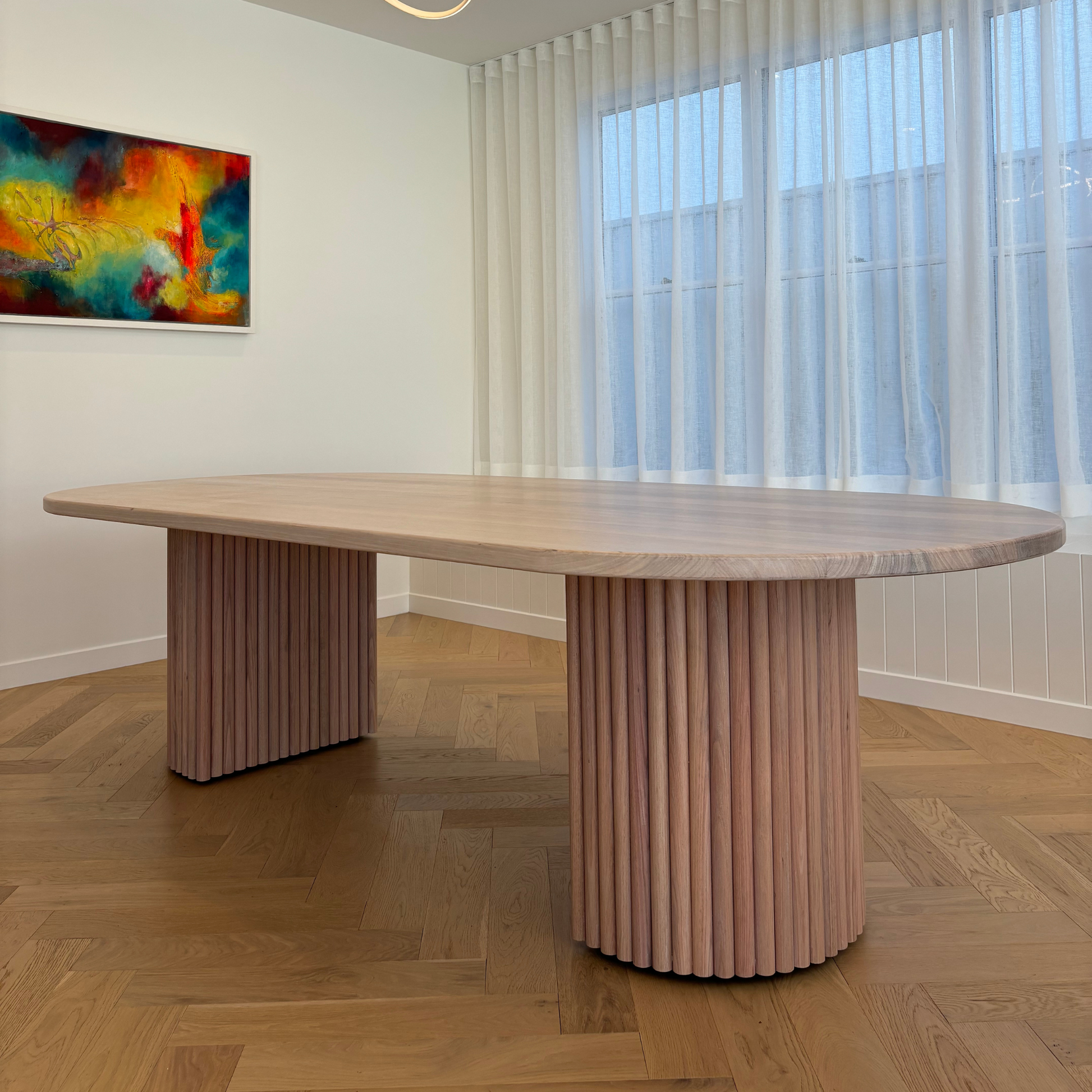 crescent leg oval dining in tasmanian oak