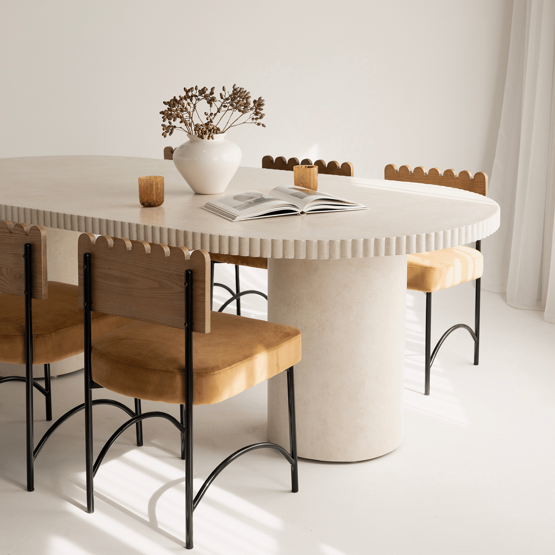 enzo pillar dining table in sand