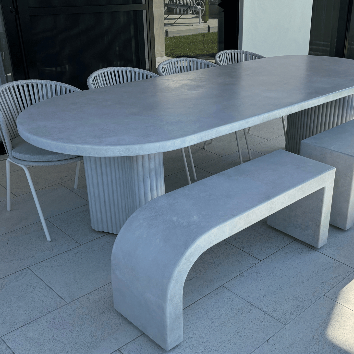 light stonewash fluted jellybean oval dining