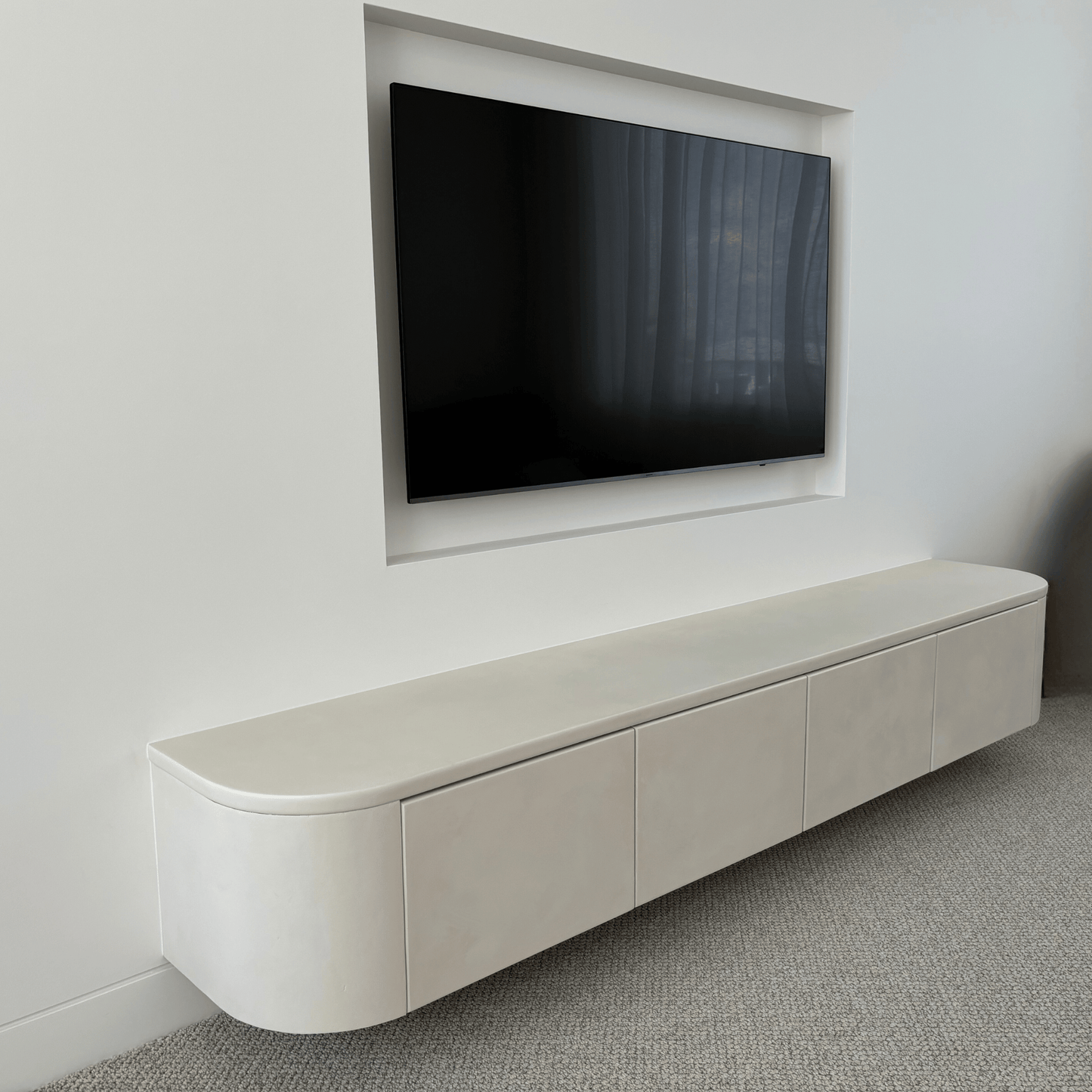 limewash entertainment unit side on