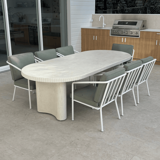 Norfolk jellybean dining table in Ivory stonewash